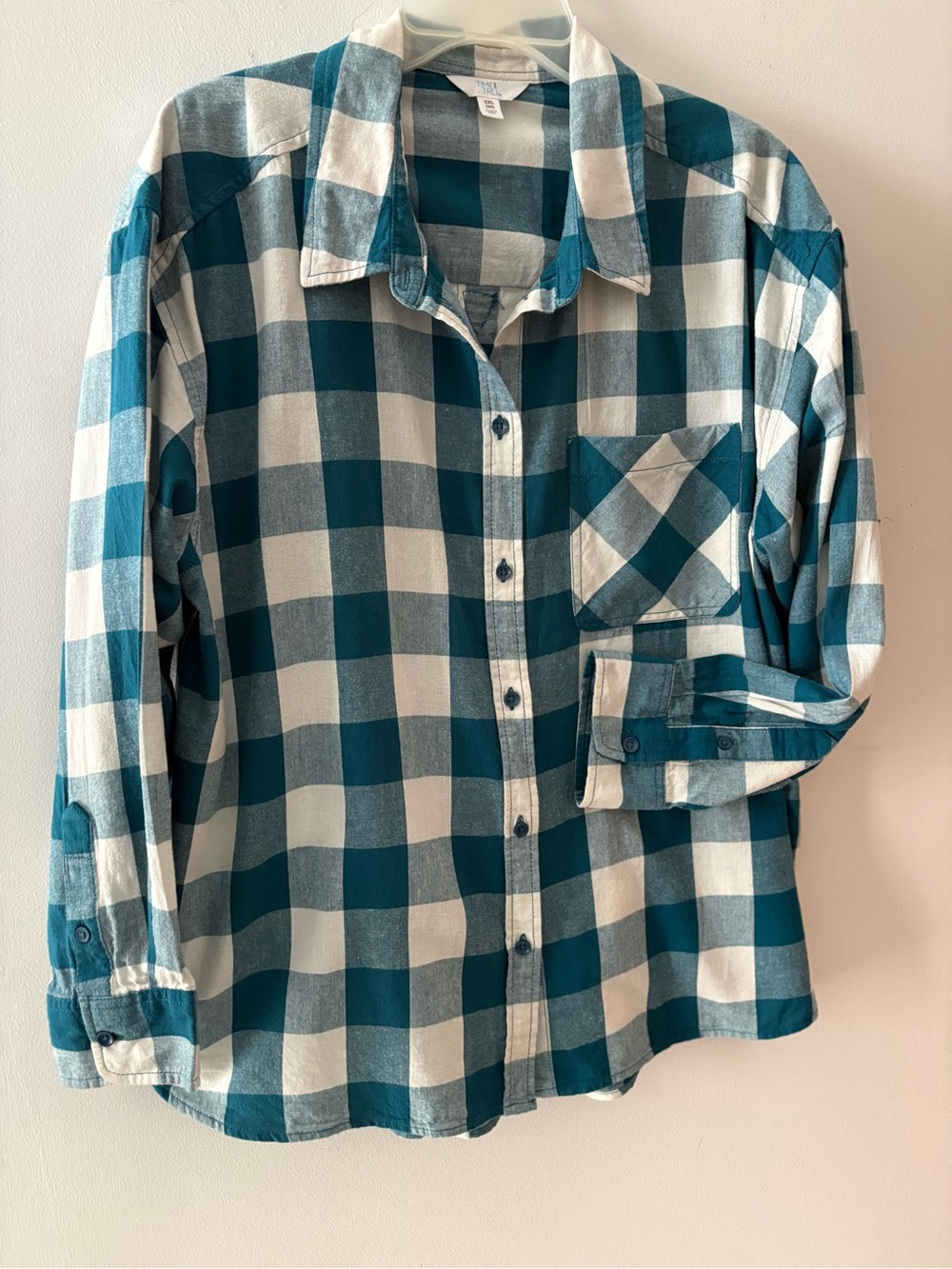 Time and Tru Teal and White Buffalo Plaid Button-Down Shirt. Plus Size XXL (20)